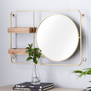 Étagères murales de luxe en fer marron Glam miroir Vintage moderne maison décorative encadrée verre salon décoration murale fournitures en vrac - Product Image 6