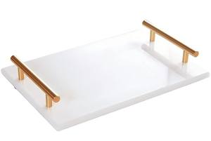 Plateau de service en marbre blanc Nouvelle dernière table Plateau de forme rectangulaire Plateau de service de qualité supérieure Nouveau look Design moderne Plateau en marbre durable - Product Image 4