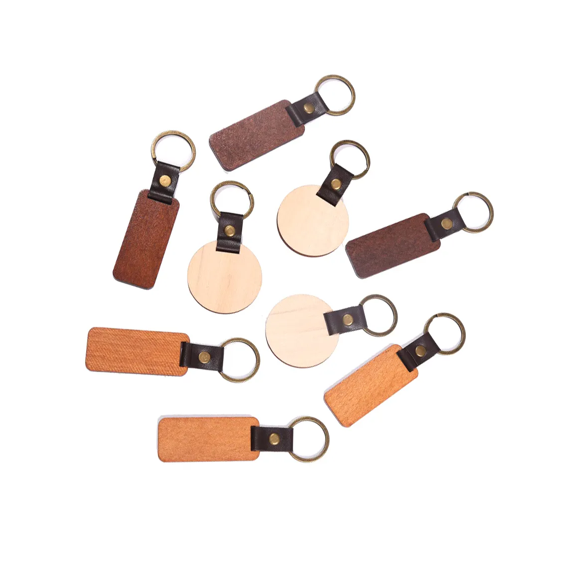 Rechteck Gravur Holz Schlüssel bund Leder Schlüssel ring Benutzer definierte personal isierte Schlüssel ringe Holz Schlüssel bund Holz Schlüssel bund