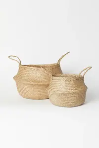 Seagrass Large Folding <b>Basket</b> Storage with Handle Handwoven Storage Seagrass Belly <b>Basket</b> for Home Organization - Product Image 2