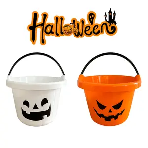 Accesorios para festivales de Halloween, negro, naranja, blanco, bolsa de truco o trato, Cubo de Halloween, cubos de plástico para dulces de calabaza para niños