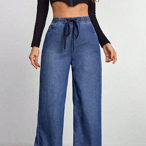 Jeans de Mezclilla Elásticos de Pierna Ancha y Talle Alto para Mujer, con Bolsillos, Estilo Urbano, Lavables, Ecológicos, Bordados Vintage - Product Image 2