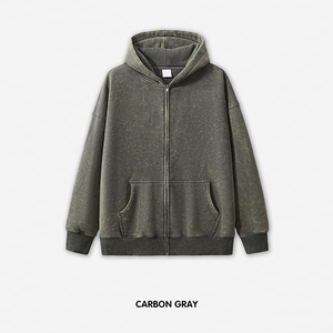 Puff Printing Cotton Full Zipper Hoodie Vintage Acid Washed Fashion Hoodies for Men Custom Zip Hoodies - Product Image 4