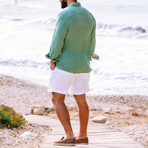 Nouvel arrivage Chemises d'été décontractées à manches longues et à col rabattu en lin pour hommes, chemises surdimensionnées multicolores solides à séchage rapide du Bangladesh - Product Image 2