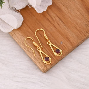 Boucles d'oreilles en grenat naturel du Mozambique en argent sterling 925, boucles d'oreilles à crochet faites à la main, serties de pierres, bijoux pour femmes et filles - Product Image 4