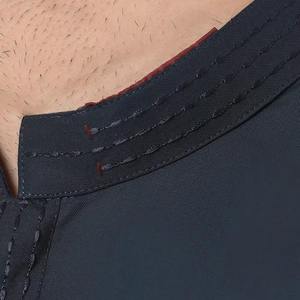 Jet Black Salwar <b>Kameez</b> For <b>Men</b> Featuring A Band Collar Sleek Design And Minimalist Detailing Perfect For Nighttime Eid Events - Product Image 5