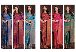 Dhwaja Export Banarasi Silk Saree Floral Print Jari Work Eco-Friendly Stretchable All Seasons for Wedding Ethnic <b>Bandana</b> - Product Image 2