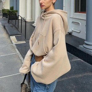 Sudaderas con capucha en blanco para mujer, Top corto de algodón polar de alta calidad, ropa de calle para mujer, sudaderas transpirables antipillingpara Mujer - Product Image 5