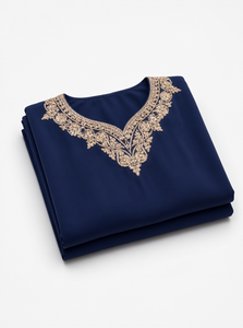 Wholesale Modest Crepe Navy Blue <b>Kaftan</b> Dress Women Long Sleeve Gold Embroidery Moroccan Abaya <b>Plus</b> <b>Size</b> Maxi Islamic Ramadan - Product Image 3