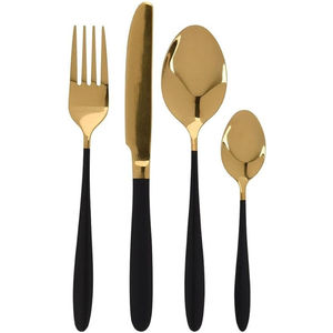 Cubiertos de acero inoxidable de estilo americano con asas negras decorativas Juego de 4 piezas Chapado en oro de lujo de la mejor calidad - Product Image 1