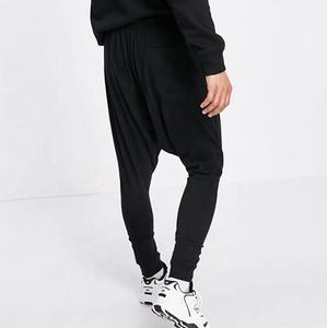2024 Custom Men's Skinny <b>Jogger</b> Sweat Pants Solid <b>Black</b> Summer Training Wear with Flat Front and Drop Crotch <b>Black</b> Dye - Product Image 2