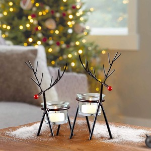 Modern Black Finished Reindeer Candle <b>Stand</b> Stylish Accent for Dining Table Holiday Setup or Winter Party Decoration - Product Image 1