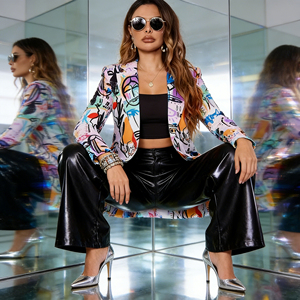 Blazers légers à imprimé graffiti abstrait 2026, coupe ouverte, pour femme, idéaux pour le style urbain décontracté, le quotidien, le bureau et les escapades de week-end. - Product Image 5