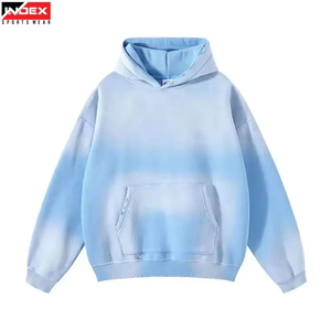 Index Unisex Hooded <b>Sweatshirt</b> <b>Tie</b>-<b>Dye</b> Blue Gradient Cotton French Terry Oversized Fit Pocket Casual Autumn Wear - Product Image 1