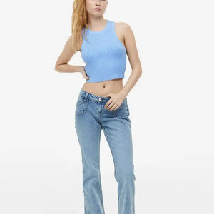 Camiseta sin mangas transpirable de alta calidad para mujer, Top corto de tela de algodón de nuevo estilo acanalado, talla de EE. UU. para mujer, camiseta sin mangas OEM ODM personalizada - Product Image 2