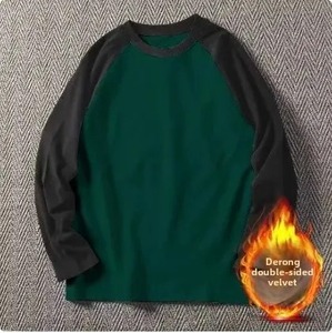 Camiseta de capa Base de lana de doble cara térmica cálida para hombre, cuello redondo, manga larga, sudadera de Color puro, informal, otoño y primavera - Product Image 5