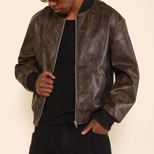 OEM <b>Men</b> Fur Collar <b>Sheepskin</b> Faux Leather Bomber <b>Jacket</b> Bomber Letterman Baseball Style to Keep Warm - Product Image 1