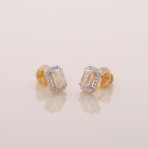 Boucles d'oreilles halo en or jaune, blanc et rose 9K avec diamant jaune taille radiant de 0,64 carat - Product Image 3