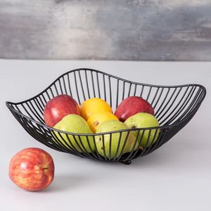 Corbeille à fruits double couche de style nordique, détachable, en fer forgé ajouré, pour comptoir |   Centre de table minimaliste en métal noir - Product Image 2