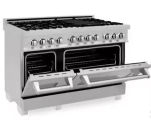 48 Inch 6.0 Cu Ft Electric Range 7 Burner Double Oven Silver Freestanding Cooker Adjustable <b>Thermostat</b> <b>Control</b> - Product Image 2