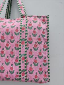 Hand-Printed Reversible Floral Quilted Cotton Grocery Shopping <b>Bags</b> Custom Pattern Reusable and <b>Sturdy</b> for Gifts or Travel - Product Image 2