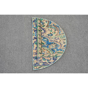 Clásico azul Beige 2,5X1,5 pies alfombra turca hecha a mano felpa poliéster lana pila Rectangular Patchwork patrón para sala de estar dormitorio - Product Image 3