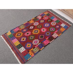 2.4x4.4 ft Small Turkish Vintage Rug, <b>Red</b> Southwestern <b>Wool</b> Rug - Product Image 2