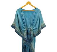 Robe de plage, robe de nuit, robe longue, kimono en soie recyclée vintage indienne fait à la main, design sur mesure, longueur longue