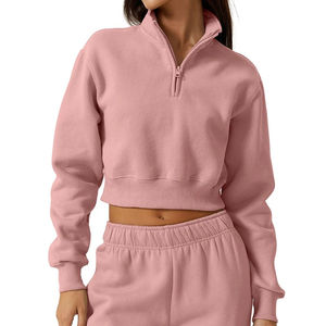 Sudadera corta con media cremallera para mujer con logotipo personalizado Sudadera con capucha informal Sudadera corta con capucha de alta calidad 2026 - Product Image 6