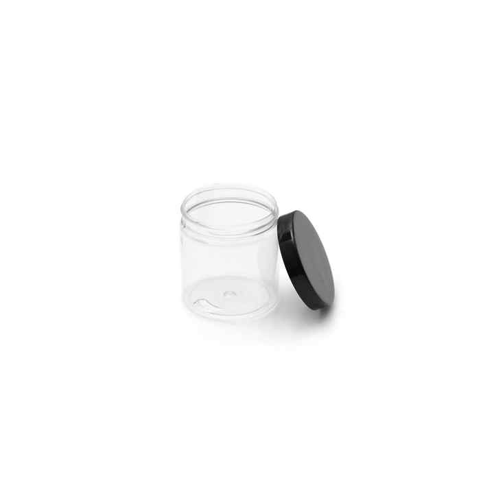 100 Pieces - 250ml - Hard Plastic Transparent Jar with Black Lid