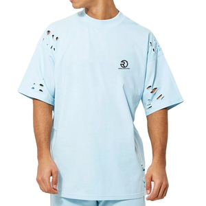 Camisetas de gran tamaño de algodón de alta calidad para hombres, estampado desgastado, diseño de manga corta ligero e informal, colores sólidos personalizables - Product Image 1