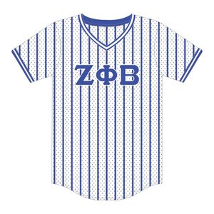 Zeta Phi Beta, jersey blanco a rayas, jersey de béisbol, 100% malla de poliéster, ropa de hermandad, Camiseta con cuello en V, apliques bordados - Product Image 2