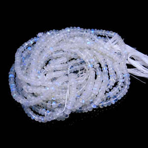 Brins de perles de pierre de lune arc-en-ciel 5-6mm, coupes brillantes lisses, rondelles polies, opale naturelle, grenat blanc, couleurs éclatantes, certifiées GIA - Product Image 1