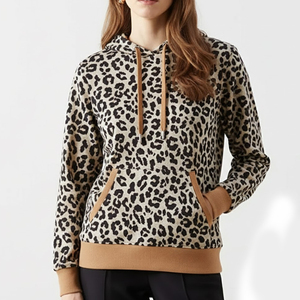 ออกแบบเสื้อฮู้ดดี้พิมพ์ลายเสือดาวทรงโอเวอร์ไซส์สำหรับผู้หญิง คอลเลคชั่นใหม่ปี 2026 เสื้อฮู้ดดี้ผู้หญิงแบบสั่งทำพิเศษ ระบายอากาศได้ดี - Product Image 1