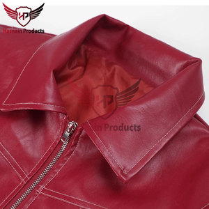 Chaqueta bomber de cuero genuino para hombre, roja, clásica, con cremallera, chaqueta de cuero informal con dobladillo acanalado, ropa de abrigo para invierno - Product Image 2