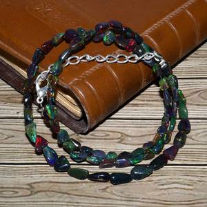 Natural Ethiopian Black Fire <b>Opal</b> Tumble Beads Sterling Silver <b>Necklace</b> Genuine Black Fire <b>Opal</b> Jewelry Handmade Children's - Product Image 3
