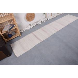 Alfombra turca Vintage moderna, Alfombra de lana de tejido plano blanco de 1,8x9,5 pies con respaldo de látex para decoraciones de sala de estar - Product Image 2
