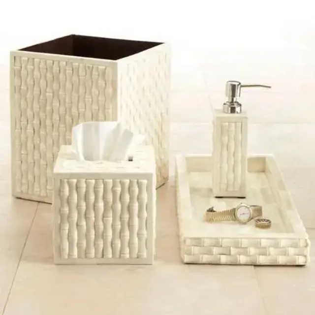 Kotak baki aksesori kamar mandi, tempat sampah mewah tatahan tulang untuk Hotel rumah dan restoran