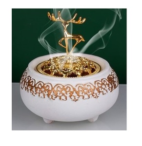 เตาเผากำยานหรูหราสีทองขัดเงา สำหรับบัคฮูร์ ดาคูน และอูด พร้อมที่เสิร์ฟถั่ว  ฐานวางดีไซน์ทองคำสำหรับเสิร์ฟ - Product Image 1