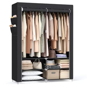 Armoire en tissu <span class=keywords><strong>SONGMICS</strong></span> durable avec 2 compartiments suspendus, étagères, 4 poches, 45x127x176cm, noir, pour chambre à coucher, salon - Product Image 1