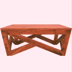 Mesa de centro cuadrada hecha a mano de madera maciza Base geométrica única Estilo indio rústico Mesa de centro de sala de estar duradera - Product Image 2