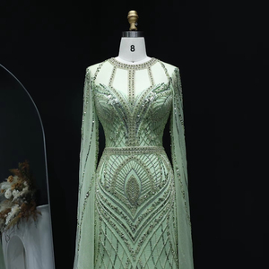 <span class=keywords><strong>Robe</strong></span> de soirée musulmane de luxe en vert <span class=keywords><strong>sauge</strong></span> avec cape, manches longues, <span class=keywords><strong>robe</strong></span> de mariée arabe de Dubaï pour femmes, robes de soirée Lsz042 - Product Image 3