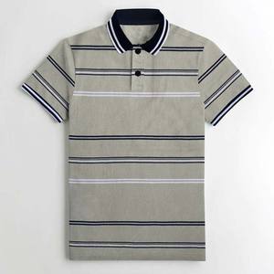 Venta caliente de los hombres para polos de algodón transpirable de talla grande diseño ajustado con mangas cortas a rayas estilo Casual al por mayor - Product Image 5