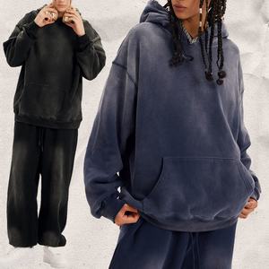 Sweat à capuche d'hiver noir surdimensionné pour homme, en denim épais vintage respirant, avec logo personnalisé au dos et au col, vente en gros de haute qualité - Product Image 4