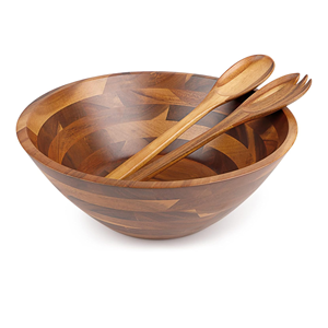 Sustainable Organic Acacia Wood Bowl With Serving <b>Utensils</b>, Wholesale 100% Food Safe Seamless Wooden Salad Bowl From Vietnam - Product Image 6
