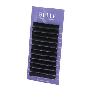 Bulu mata Mink Premium Belle baru ketebalan 0.10mm hingga 0.30mm 12 garis serat PBT Korea terbaik dalam hitam B C CC D ekstensi bulu mata keriting