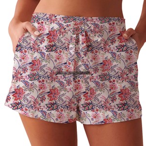 Women's Clothing Pure Cotton Summer Elastic Waist Shorts Slim Fit Loungewear Shorts Summer Block Print Women's Summer Shorts - Product Image 4