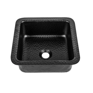 DIVRIS Fregadero de Cocina Cuadrado de Aluminio Negro Martillado Hecho a Mano con Acabado Pulido, Un Solo Tazón, Un Solo Orificio, 12x12" DRC-2002 - Product Image 1