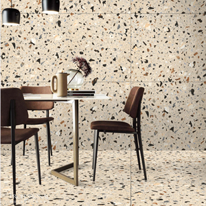 Carreaux en porcelaine de qualité supérieure indiens, aspect terrazzo beige de Turin, finition sculptée - Product Image 1