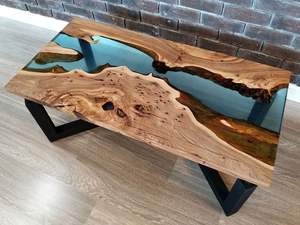 ARTISTIC BRINGING and WOOD Best Quality Luxury Home Furniture Solid Walnut Wood Restaurant Dining Coffee River Kitchen <b>Epoxy</b> - Product Image 3